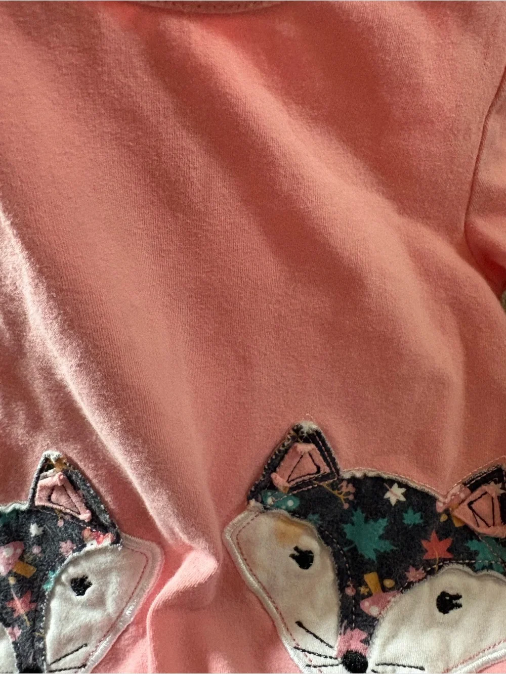Girls Pink Fox Appliqué Ruffle Hem Top